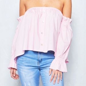 Charla Pink Ruched Bardot Top